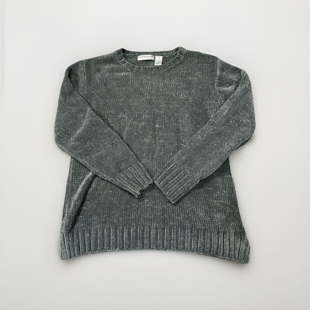 Y2K Stephanie Rogers Gray Chenille Knit Sweater Medium Cozy Vtg‎ Holiday Party